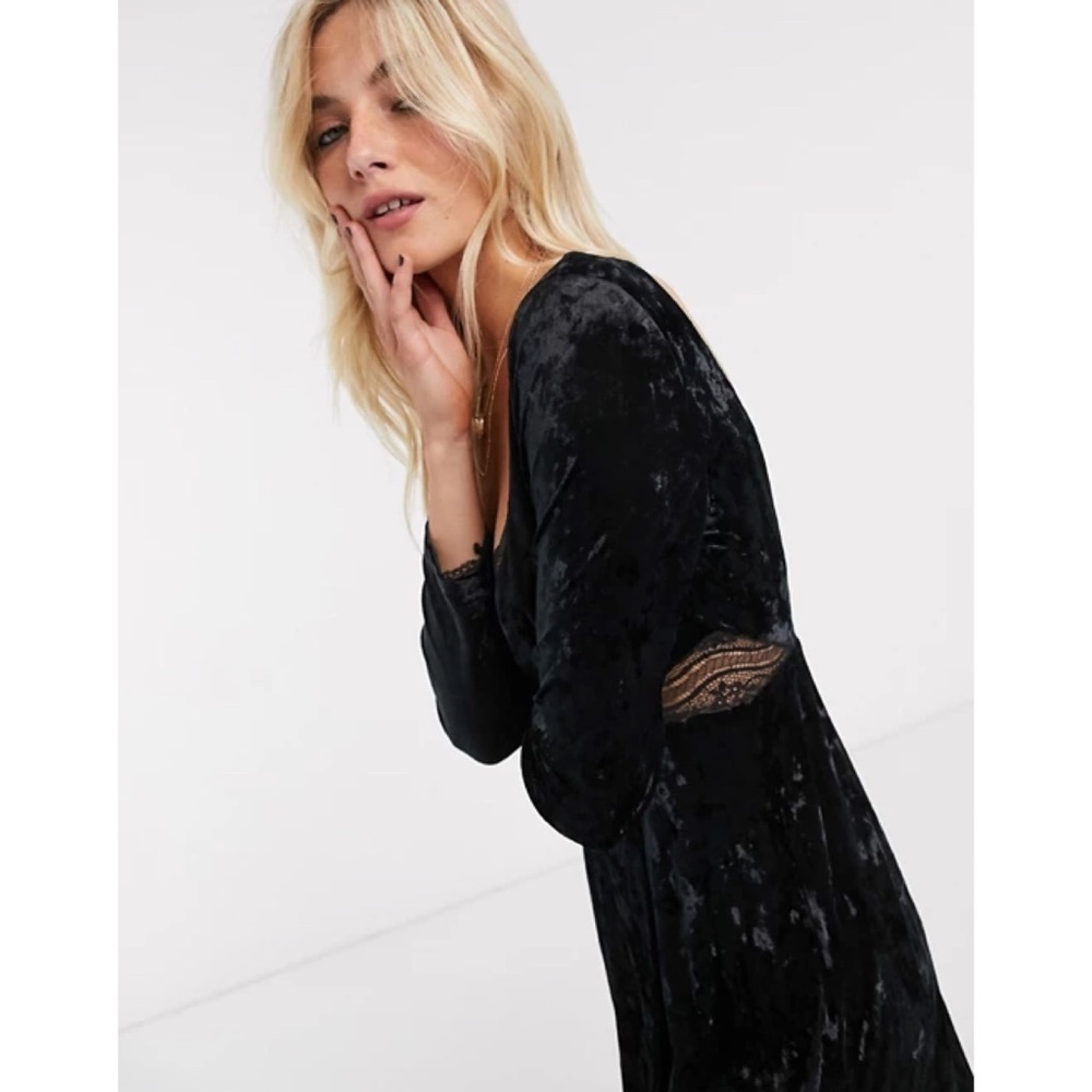Free People Kat Long Sleeve Faux Wrap Crush Velvet sweetheart neckline  Dress - Picture 8 of 11